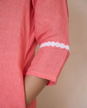 Peach Linen Appliqué Kurta Set
