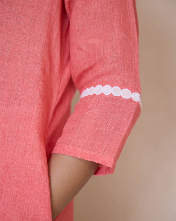 Peach linen Applique kurta set