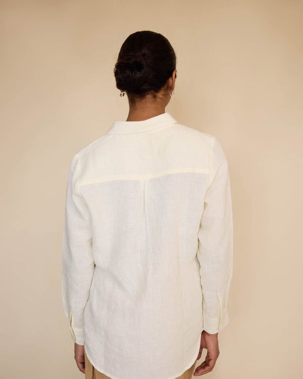 Green skirt and off white linen shirt set