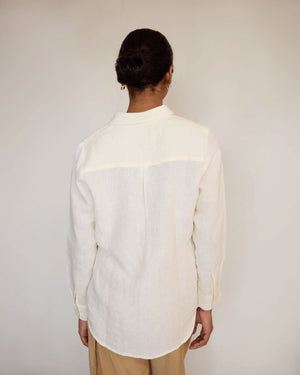Green Skirt & Off-White Linen Shirt Set
