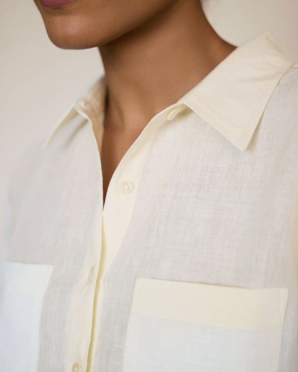 Green skirt and off white linen shirt set
