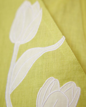 Green Skirt & Off-White Linen Shirt Set