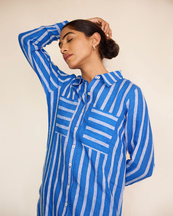 Blue stripe shirt kurta set