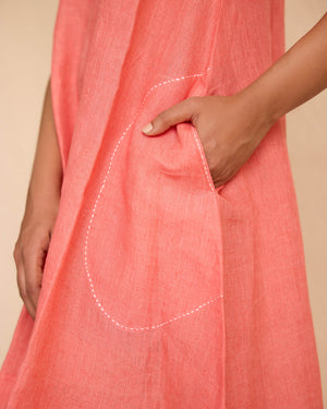 Peach Linen Plain Dress