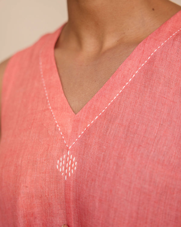 Peach linen plain dress