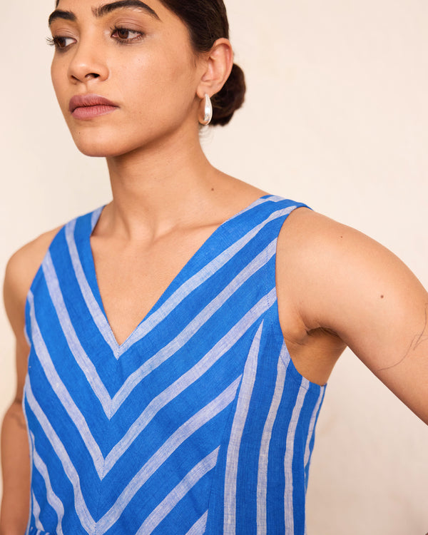 Blue linen stripe dress