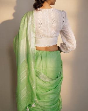 Plain Green Linen Saree