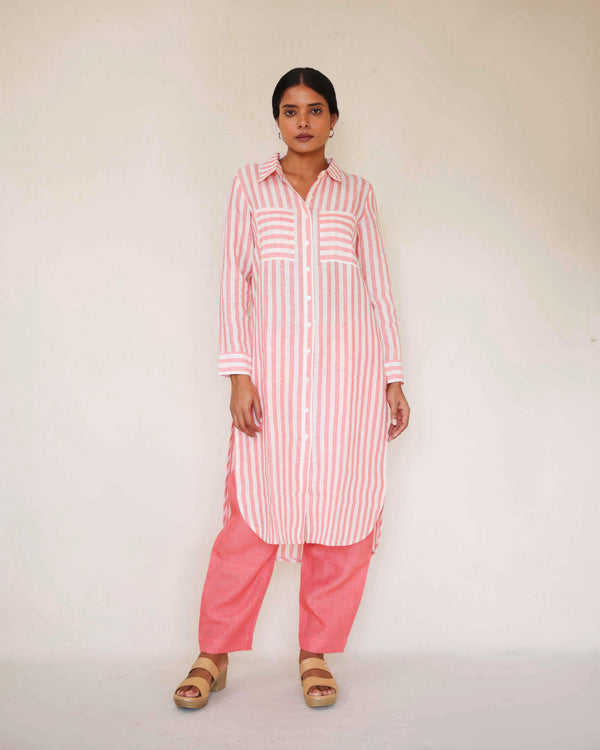Peach stripe shirt kurta set