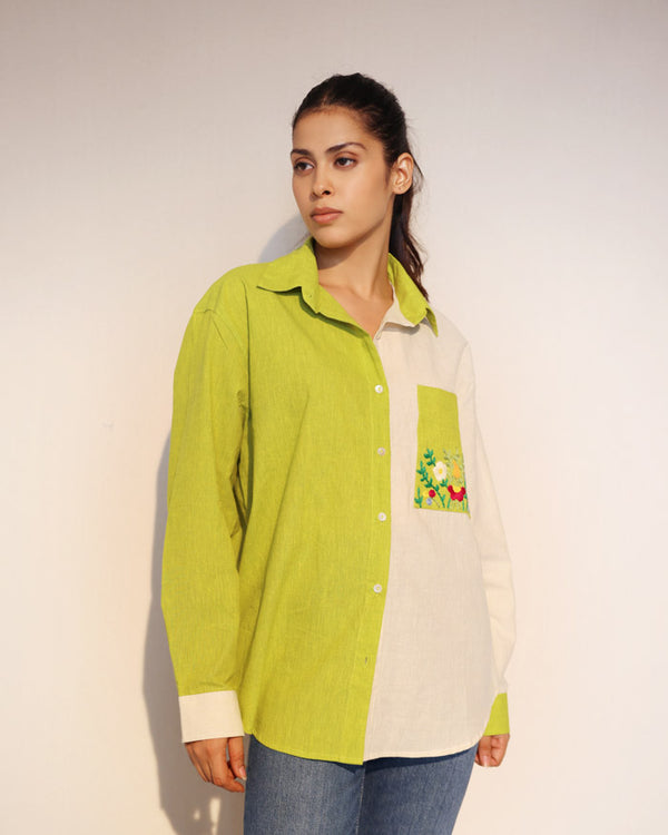 Off White And Green Half And Half Shirt Sawenchi off-white-and-green-half-and-half-shirt-sawenchi