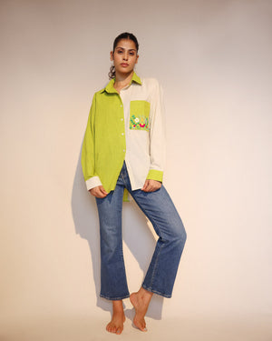 Off White And Green Half And Half Shirt