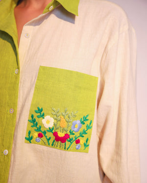 Off White And Green Half And Half Shirt