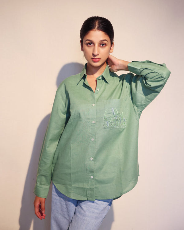 Pale green handloom linen cotton Shirt