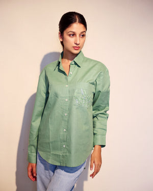 Pale Green Handloom Linen Cotton Shirt