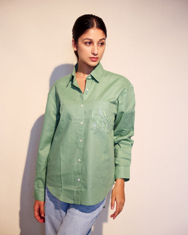 Pale green handloom linen cotton Shirt