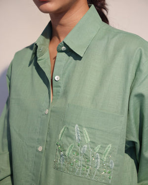 Pale Green Handloom Linen Cotton Shirt