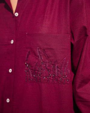 Wine Handloom Linen Cotton Shirt