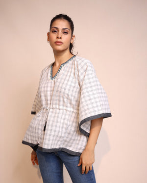 White Checks Cotton Kaftan