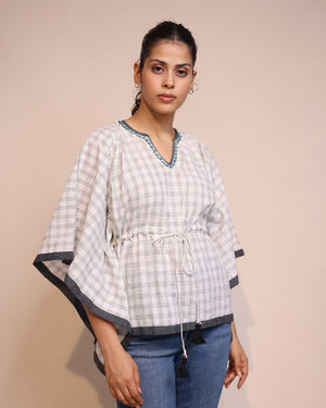 White Checks Cotton Kaftan