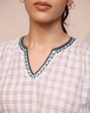 White Checks Cotton Kaftan