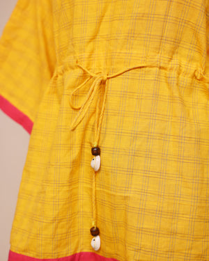 Yellow Checks Cotton Kaftan