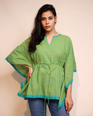 Green Checks Cotton Kaftan