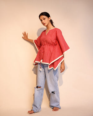 Red Checks Cotton Kaftan