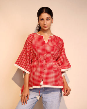 Red Checks Cotton Kaftan