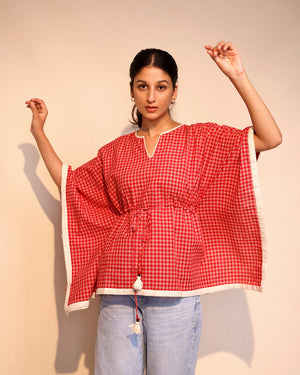 Red Checks Cotton Kaftan