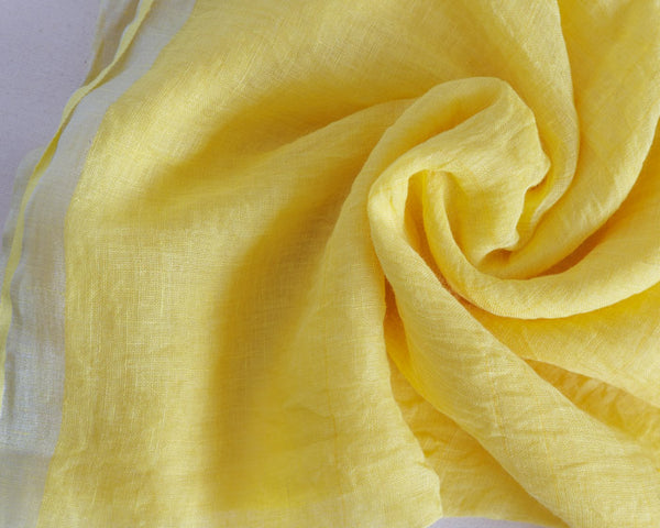 Yellow white stripe linen saree