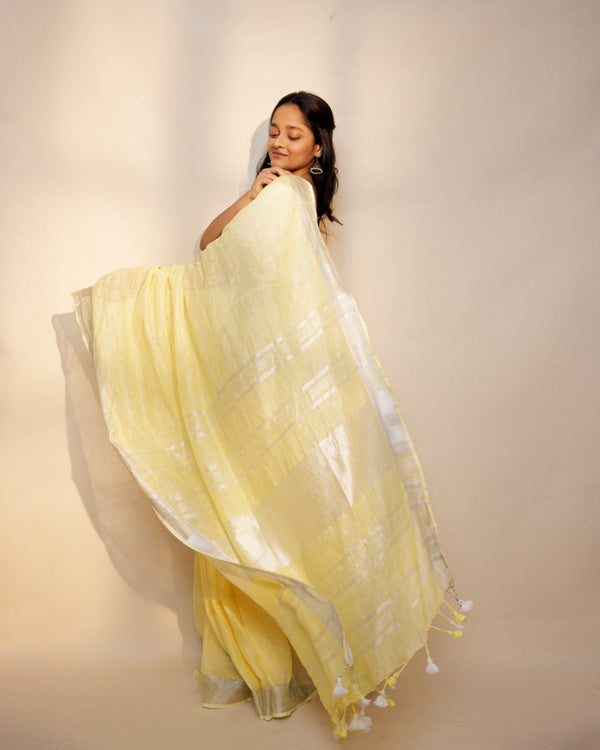 Light yellow linen saree