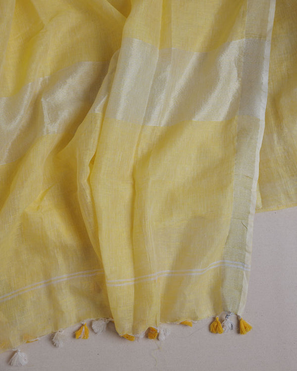 Light yellow linen saree
