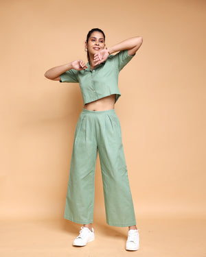 Pale Green Handloom Linen-Cotton Co-ord Set