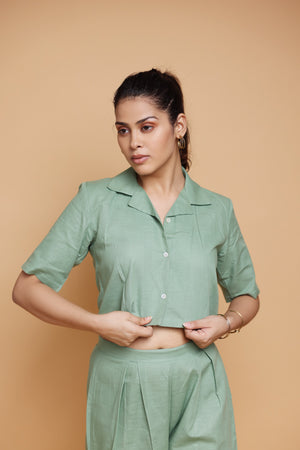 Pale Green Handloom Linen-Cotton Co-ord Set