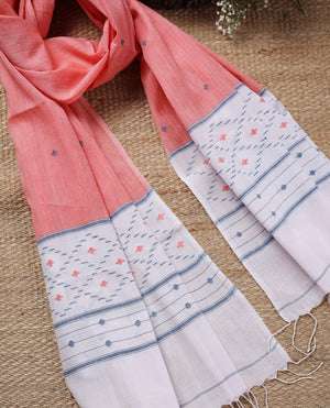 Peach & Off-White Jamdani Stole