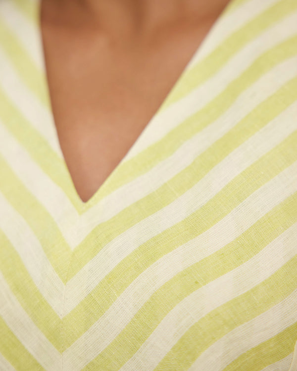 Green linen stripe dress