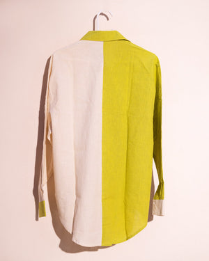 Off White And Green Half And Half Shirt
