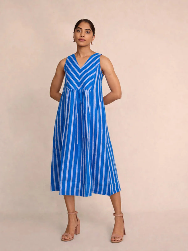 Blue Linen Stripe Dress