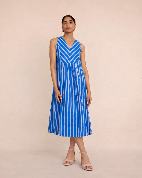 Blue linen stripe dress