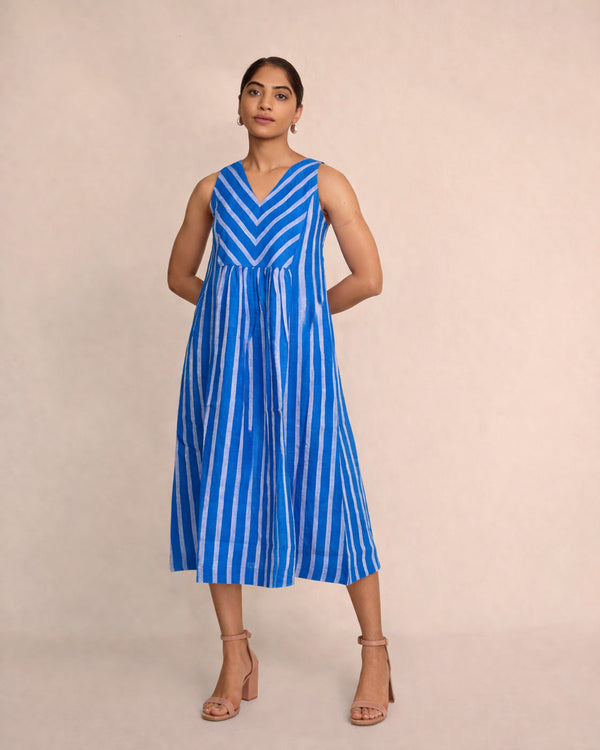 Blue linen stripe dress