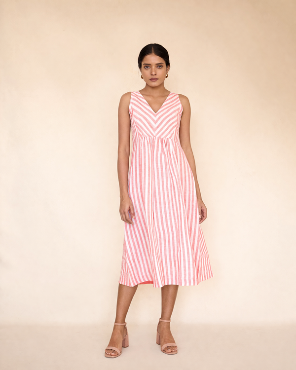 Peach linen stripe dress
