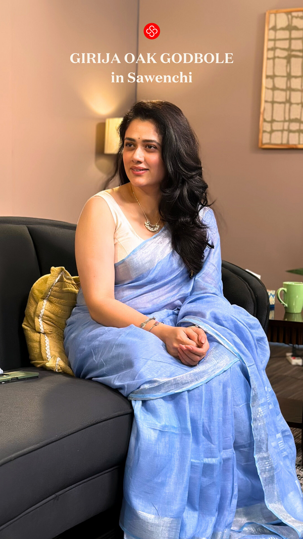 Plain sky blue linen saree (20 days shipping time)