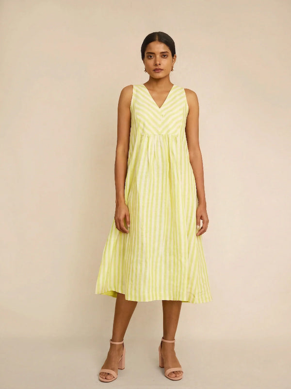 Green Linen Stripe Dress