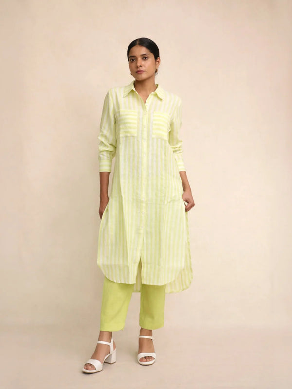 Green Stripe Shirt & Kurta Set