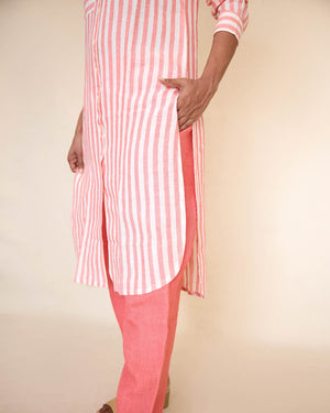 Peach Stripe Shirt & Kurta Set