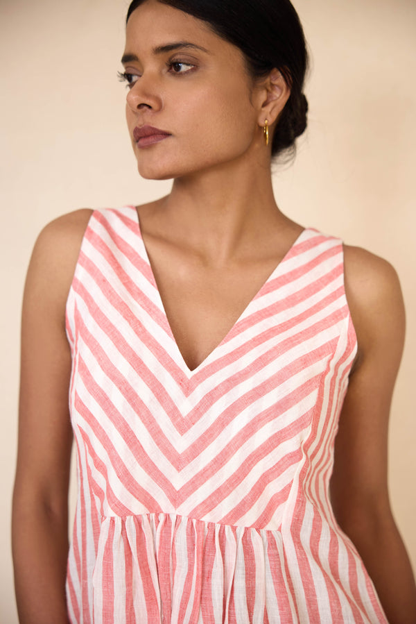 Peach linen stripe dress