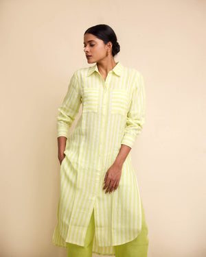 Green Stripe Shirt & Kurta Set