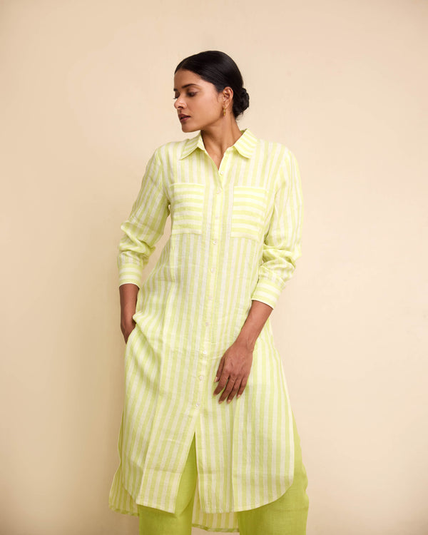 Green stripe shirt kurta set