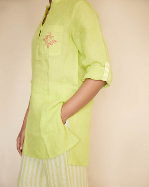Green Linen Short Kurta & Pant Set