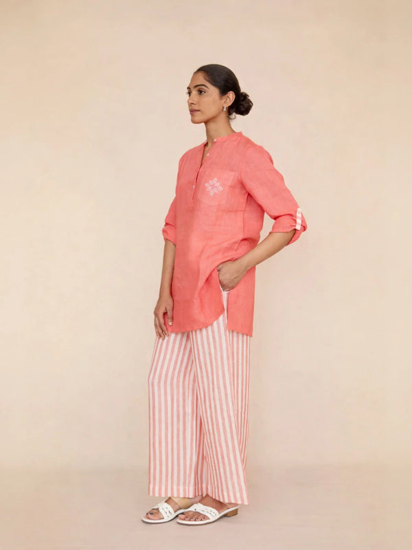 Peach Linen Short Kurta & Pant Set