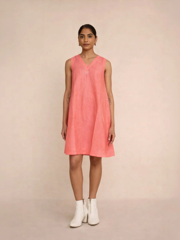 Peach Linen Plain Dress